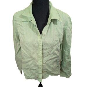 Adolfo Studio Top Button Front 100% Linen 90's Relaxed Fit Coastal Size 4